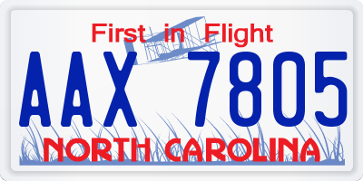 NC license plate AAX7805