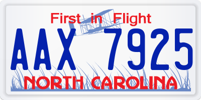 NC license plate AAX7925