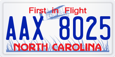 NC license plate AAX8025