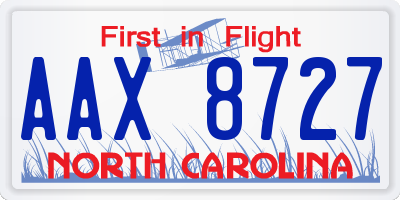 NC license plate AAX8727