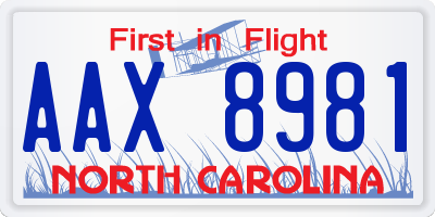 NC license plate AAX8981