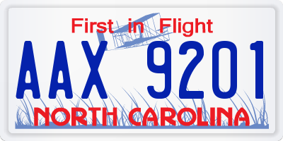 NC license plate AAX9201