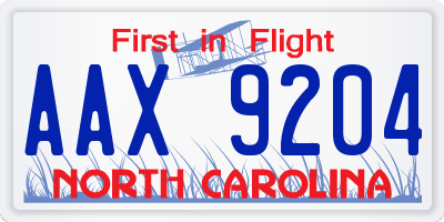 NC license plate AAX9204
