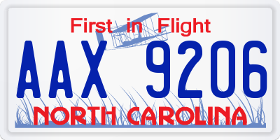 NC license plate AAX9206