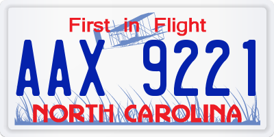 NC license plate AAX9221
