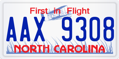 NC license plate AAX9308