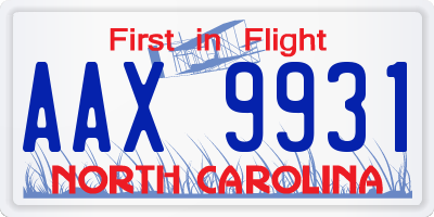 NC license plate AAX9931