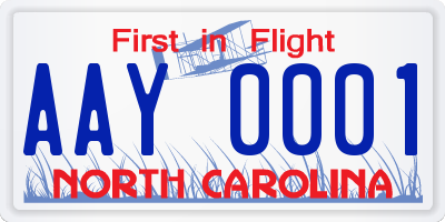 NC license plate AAY0001
