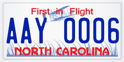 NC license plate AAY0006