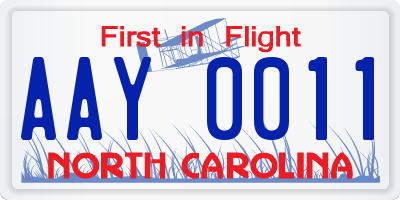 NC license plate AAY0011
