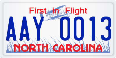 NC license plate AAY0013