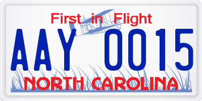NC license plate AAY0015