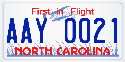 NC license plate AAY0021