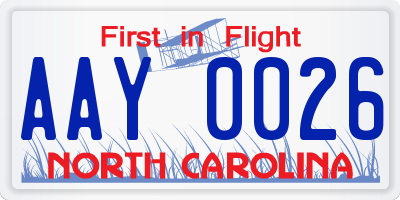 NC license plate AAY0026