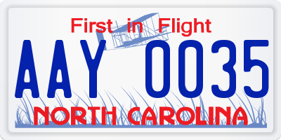 NC license plate AAY0035