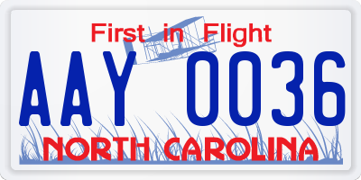 NC license plate AAY0036