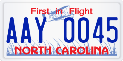 NC license plate AAY0045