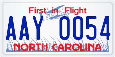 NC license plate AAY0054