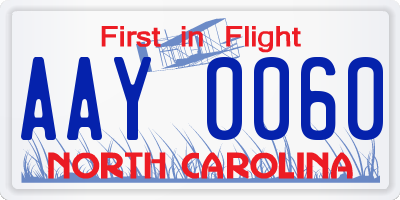 NC license plate AAY0060
