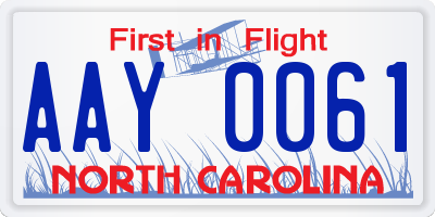 NC license plate AAY0061