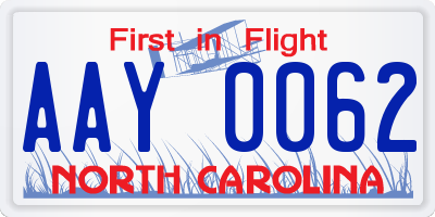 NC license plate AAY0062