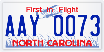 NC license plate AAY0073