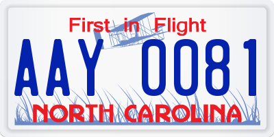 NC license plate AAY0081