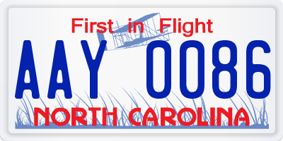 NC license plate AAY0086