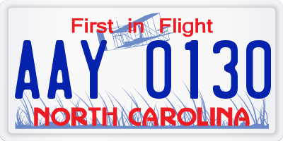 NC license plate AAY0130