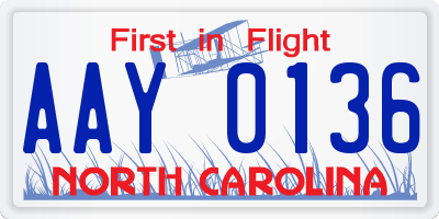 NC license plate AAY0136