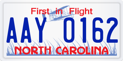 NC license plate AAY0162
