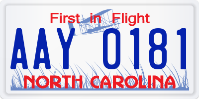 NC license plate AAY0181