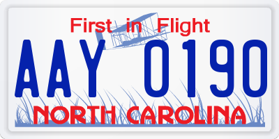 NC license plate AAY0190