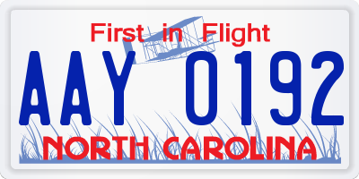 NC license plate AAY0192
