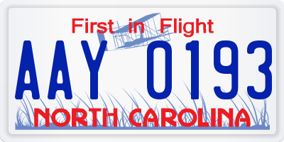 NC license plate AAY0193