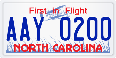 NC license plate AAY0200