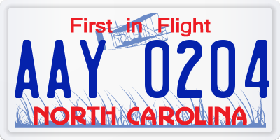 NC license plate AAY0204