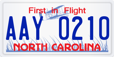 NC license plate AAY0210