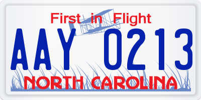 NC license plate AAY0213