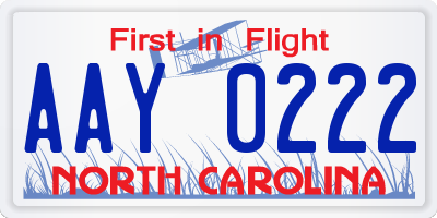 NC license plate AAY0222