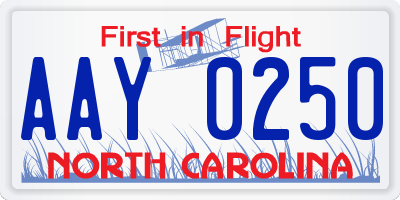NC license plate AAY0250