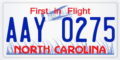 NC license plate AAY0275