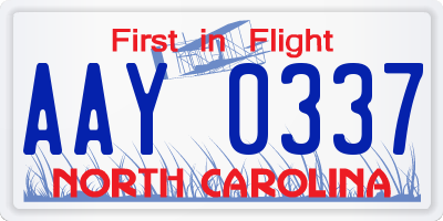 NC license plate AAY0337