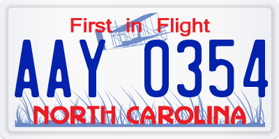 NC license plate AAY0354