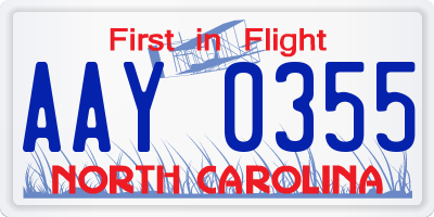 NC license plate AAY0355