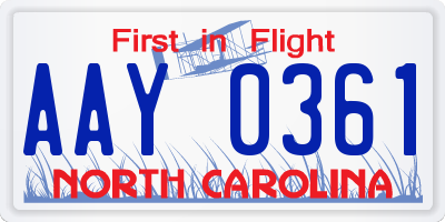 NC license plate AAY0361