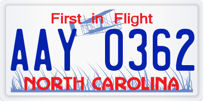 NC license plate AAY0362