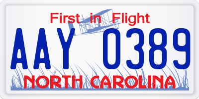 NC license plate AAY0389