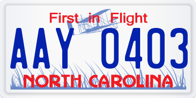 NC license plate AAY0403