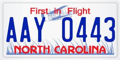 NC license plate AAY0443